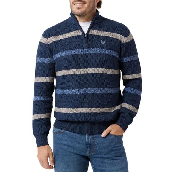 New With Tags Men's Size Medium Striped Mock Neck Quarter Zip Sweater‎ - Picture 1 of 12